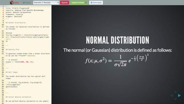 ramnath_vaidya's tweet image. New #slidify site has an online playground! slidify.github.io/playground/ind… built with @OpenCPU and @angularjs #rstats