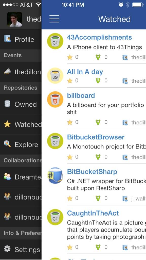 CodeBucketApp's tweet image. Next version is gunna be good! CodeBucket is starting to look like it belongs on iOS 7!