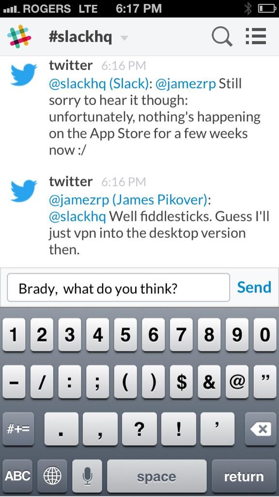 Slack Jamezrp Send Button Should Be To The Right Of The Input Your Correspondent Is A Designated Ios 6 Tester Http T Co Lreoxem0mt