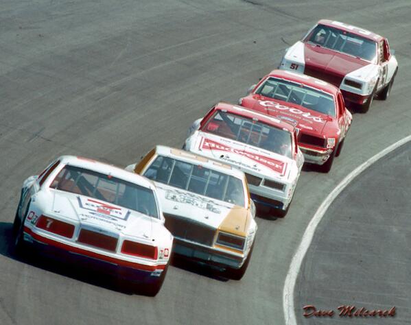 classicnascar's tweet photo. Racing action at the Monster in 84 @kylepetty #JoeRuttman @AllWaltrip #BillElliott #GregSacks @MonsterMile   #NASCAR http://t.co/m22R121uX6