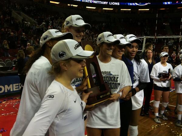 The <a href="/PennStateVBALL/">Penn State Women’s Volleyball</a> seniors proudly accept the national championship trophy in Seattle...