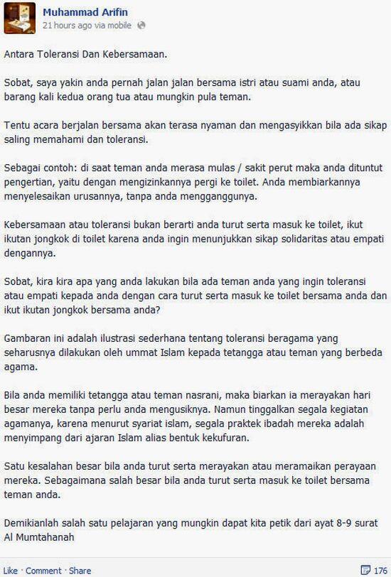 gadisberjilbabb's tweet photo. buat yg ikut merayakan natal RT @TanpaJIL: Tentang #Toleransi Dan #Keberagaman by DR. Muhammad Arifin Badri, MA. http://t.co/5x6MkIkpun