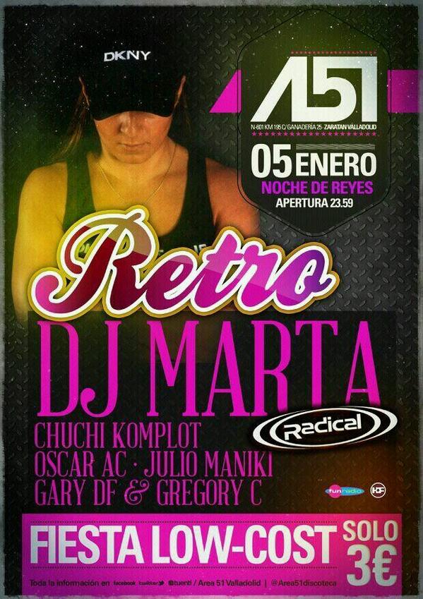 Area51Discoteca's tweet photo. Una de REMEMBER para la noche de reyes? 

Con la Reina del dance,  @DjMartaRadical y los Djs que marcaron época! http://t.co/vHIMuWnGuk