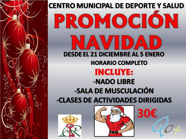 Quomas's tweet photo. Haz deporte en Navidad! Gimnasio+Clases Actividades Dirigidas+Nado libre durante toda la Navidad por solo 30€! #CMDS http://t.co/UV0LFcy6wW