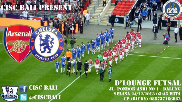 DLoungeFutsal's tweet photo. @CISCbali EPL |Arsenal vs CHELSEA |Selasa, 24/12/2013 | 03:45 WITA | @DloungeFutsal| HTM 10K |CP: 085737166982(Ricky) http://t.co/oQGxZW9x9V