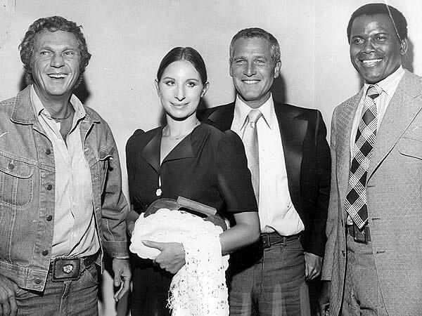 ClassicActors's tweet photo. Steve McQueen, Barbra Streisand, Paul Newman and Sidney Poitier, 1969. http://t.co/8bRaeLQUNO