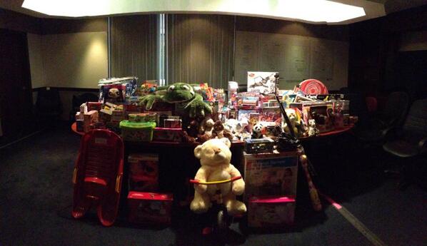 the cast and crew did a toy drive!  here is just SOME of the toys we are donating!  Merry Christmas!