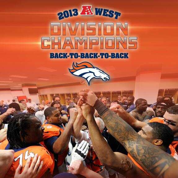 Broncos's tweet photo. AFC West Champs! http://t.co/kflbH4athF