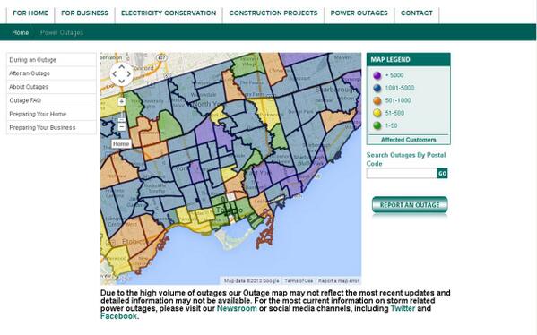 Toronto Hydro On Twitter Here S The Latest Power Outage Map For Those Who Are Having Issues Accessing Our Website Icestorm2013 Darkto Http T Co 4hywruilob