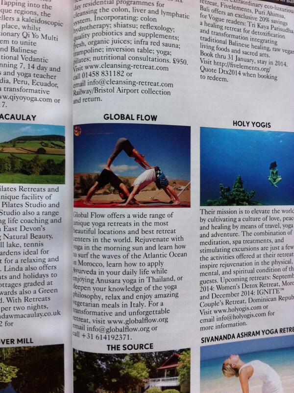 Global_Flow's tweet image. The new #British #vogue is in stores now and #Globalflow is in it! Yay! #travel #yoga &amp;amp; #surf = #love