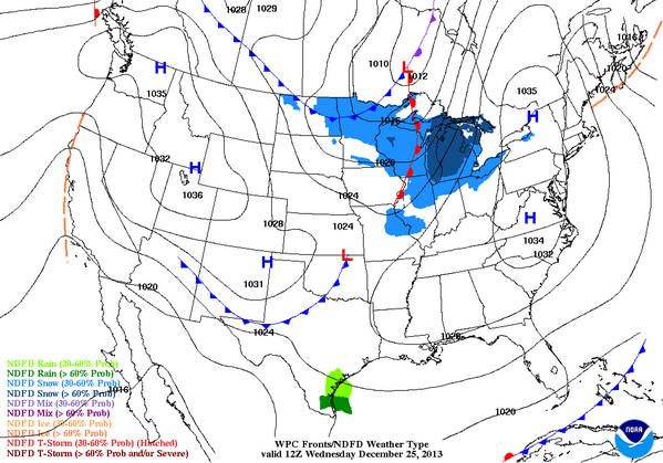 NWSWPC's tweet photo. Forecast for 7 AM EST on Christmas Day. Tranquil wx for most areas. #NWSWPC #weather #holiday http://t.co/IaWrQHjIrU
