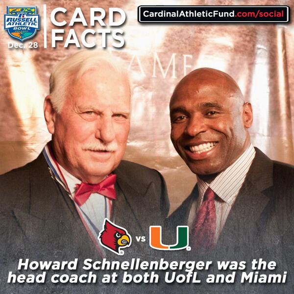 ULFlyingCard's tweet photo. #CardFacts: @UofLFootball & @MiamiHurricanes share an important common denominator...one Mr. Howard Schnellenberger. http://t.co/vjvTYvWM5J