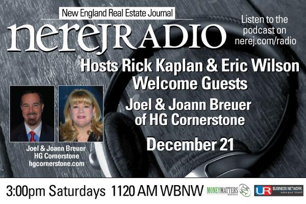 This weeks NEREJ Radio podcast with Joel Breuer, PE and <a href="/JoannBreuer/">Joann Breuer</a> of <a href="/HGCornerstone/">HG Cornerstone, LLC</a> <a href="/Rickykap/">Rick</a> <a href="/EP_Wilson/">Eric Wilson</a>