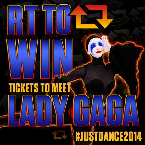 justdancegame's tweet photo. RT this for a chance to meet @ladygaga at her #ARTPOP tour!! #JustDance2014 More info: http://t.co/eKZXgkLPxT http://t.co/wUx12QGuCV