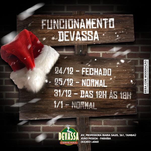 devassajp's tweet photo. Fique por dentro do nosso horário de funcionamento durante as festividades do final de ano! http://t.co/MZR6pfsQlS