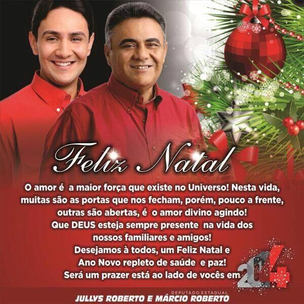 DepMarcioR's tweet photo. Desejamos um Feliz Natal e um Próspero Ano Novo a Todos os Paraibanos! BOAS FESTAS 🎅🎄🔔 #M.R e #J.R http://t.co/OkiXgeMCwb