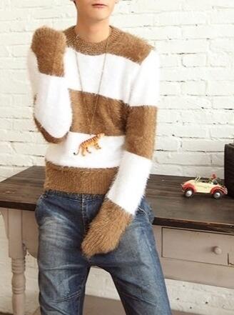 Moda_hombre13's tweet image. Jersey de rayas marron y blanco