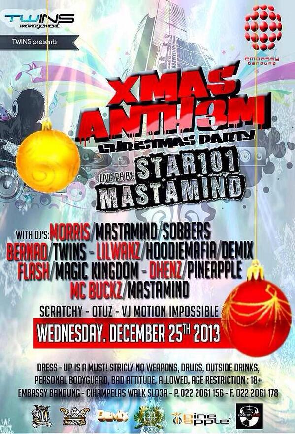 #TOMORROW Dec'25th "XMAS ANTH3M" w/ <a href="/SeyMorris/">Erga Yasa Puraga</a> <a href="/arisbernad/">Aris Bernad</a> <a href="/Lilwanz/">SHUCKY DHUCKY</a> <a href="/Flash_MagicKing/">Flash Magic Kingdom</a> <a href="/dhenzpineapple/">DhenzPNP</a> <a href="/STAR101music/">STAR101</a>