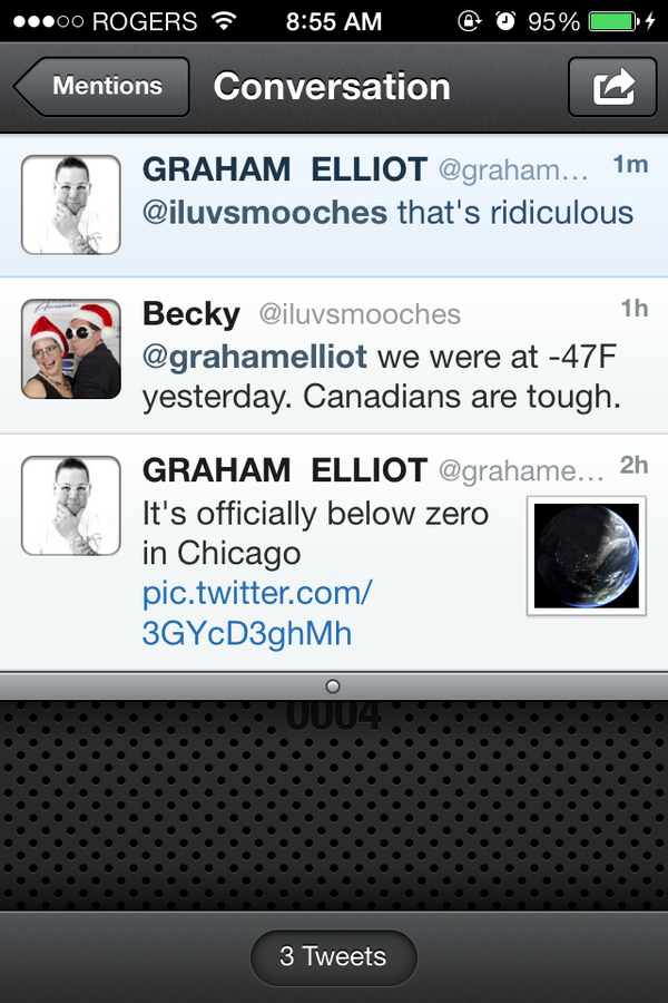 iluvsmooches's tweet image. And...my Christmas was just made. @grahamelliot just responded to one of my tweets. #IamAChefNerd #FaveChef