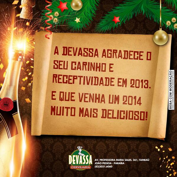devassajp's tweet photo. A família Devassa deseja a todos um Feliz Natal e um Ano Novo repleto de boas energias! http://t.co/3YAStBasgM