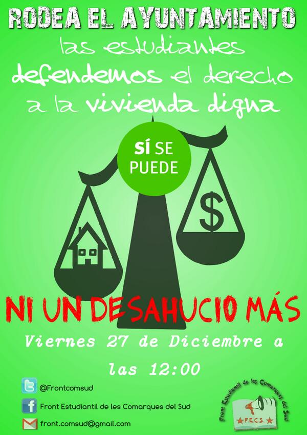 Frontcomsud's tweet photo. Totes tenim dret a un habitatge digne! Divendres a les 12h, envolta l'Ajuntament d'Elda. http://t.co/QR2rD1s0RQ