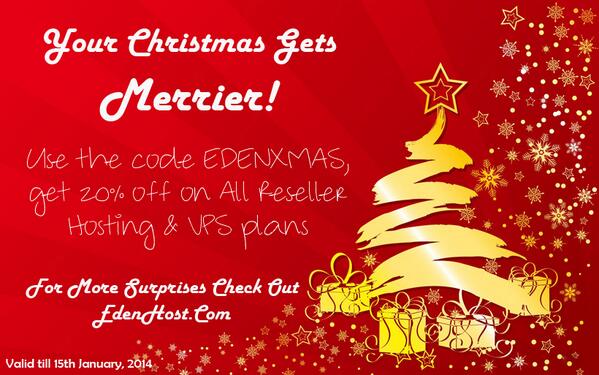 EdenWebInc's tweet image. Ho ho ho! It&apos;s time for EDENXMAS. Get your Reseller Hosting/VPS - EdenHost.Com #‎MerryChristmas #‎Holidays