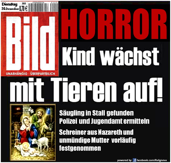 Religioten's tweet photo. Die Weihnachtschlagzeile der BILD sollte man dieses Mal wirklich nicht verpassen. :) http://t.co/JbXmq4mUGO