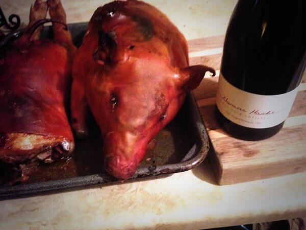 NigelFinley's tweet photo. @Cumbraes suckling pig, lobster paella, @normhardie Pinot noir, poached rapini. Perfect combo perfect company. http://t.co/Z18USFk68U