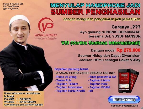 IklanKotaDaeng's tweet photo. via @VSIraya: Jadi PENGUSAHA dg #VSI > cek http://t.co/zhHVTYUijb l BBM 2762BA2F -WA/SMS 081277886994 l http://t.co/f03hsB6sMj l @MksPromo