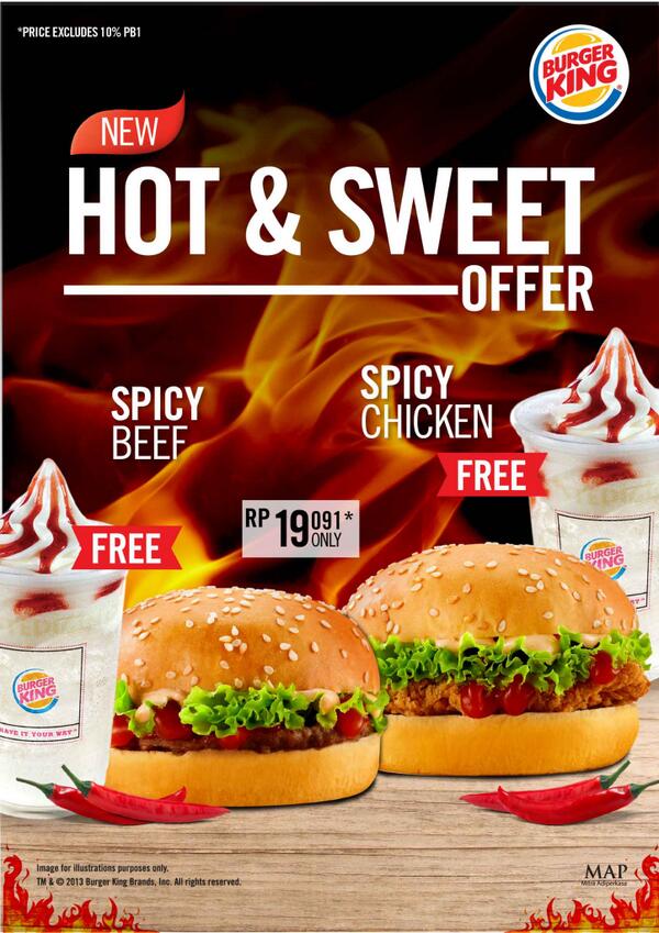 RT"<a href="/BurgerKing_ID/">Burger King Indonesia</a>: HOT &amp; SWEET offer dari Burger King yang bikin lidah BK Lovers bergoyang..hmm Yummy :) "