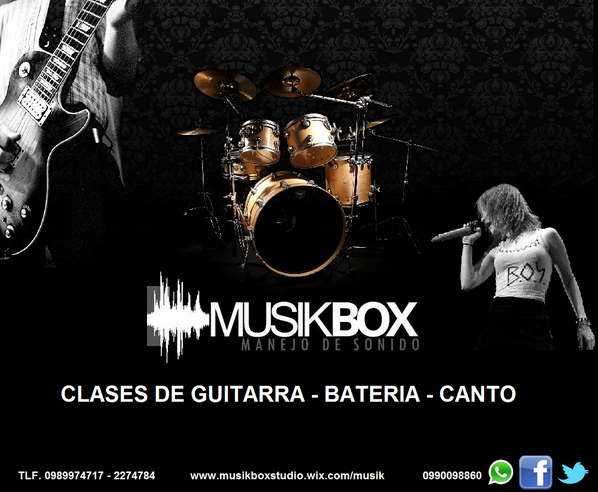 Musikboxstudio's tweet image. RT @adrisanchezOK Clases de Guitarra,Baterìa,Canto Excelentes precios,horarios còmodos 0989974717 - 2274784