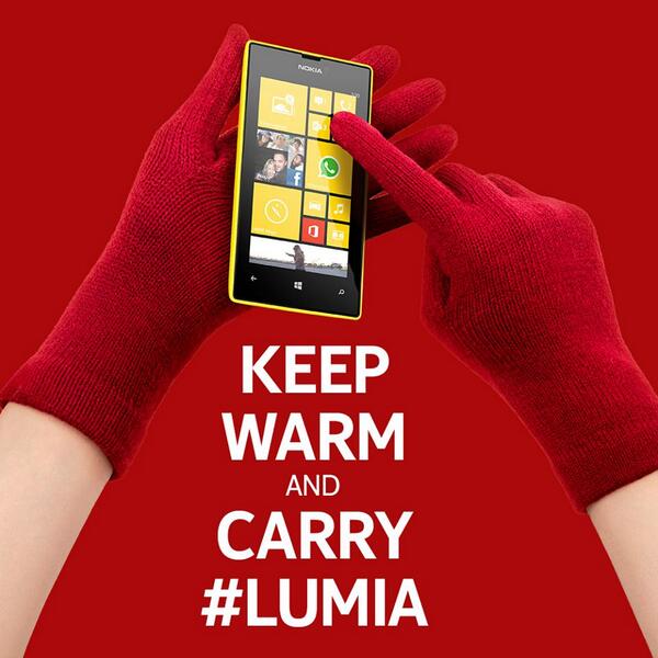 nokia's tweet photo. Yep, you can keep the gloves on! #GettingColdInHere http://t.co/3g9v3KDxN3