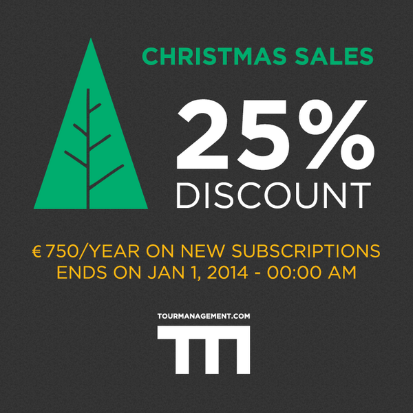 Our present from under the Christmas tree: 25% discount on new subscriptions. Check tourmanagement.com