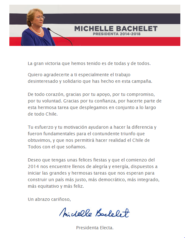 MichelleConce's tweet image. Un saludo de nuestra Presidenta Michelle Bachelet.