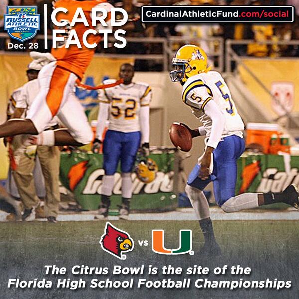 ULFlyingCard's tweet photo. #CardFacts: @FLCitrusBowl hosts the Florida HS State championship. Teddy's HS team made it there in 2008 #TeddyTruths http://t.co/lflv9w7uSN