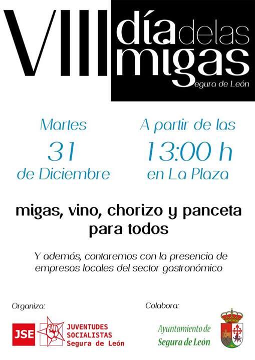 seguradeleoncom's tweet photo. Un año más, despedimos el año con Migas y Vino extremeño. Desde las 13h en el Paseo de Segura de León. No faltéis! http://t.co/St2YHQFhzL