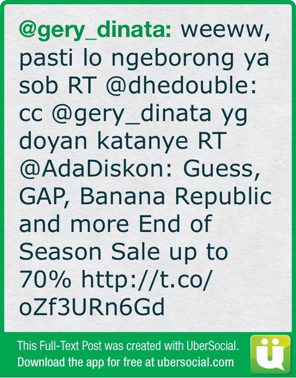 gery_dinata's tweet photo. weeww, pasti lo ngeborong ya sob RT @dhedouble: cc @gery_dinata yg doyan katanye RT @AdaDiskon: Guess, (cont) http://t.co/UC8CKB0zVy