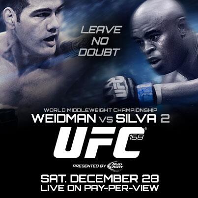 ufc's tweet photo. #UFC168 BIGGEST event of the year!  RT for a chance to win signed gloves from @ChrisWeidmanMMA  &amp; @SpiderAnderson! http://t.co/NTzagx9qLM