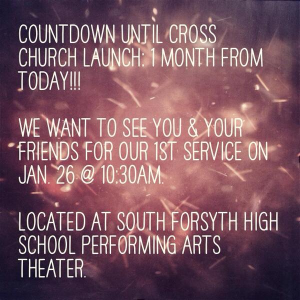 crossatl's tweet photo. Get the word out! Start inviting people now to Cross Church! http://t.co/74KBdRlKPf #crosschurchcountdown #findlife http://t.co/VpYcYCajyP
