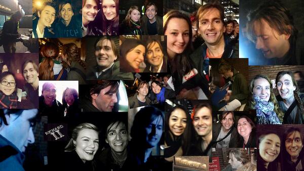 Collage of David Tennant signing at the stage door at The Barbican