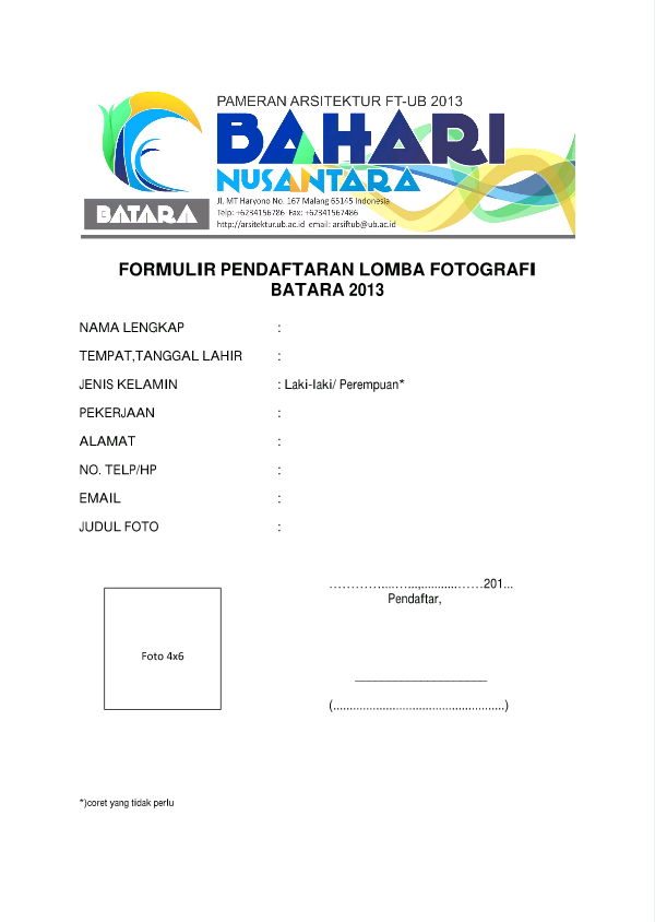 Bahari Nusantara on Twitter: "FORMULIR PENDAFTARAN LOMBA 