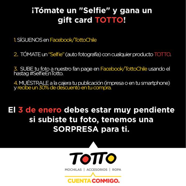 TottoChile's tweet photo. RT! @AnunciaPTY Sube tu foto a la página de facebook de Totto ChileY PARTICIPA POR NUESTRAS GIFTCARDS DE $50.000 http://t.co/610hyMfIGH