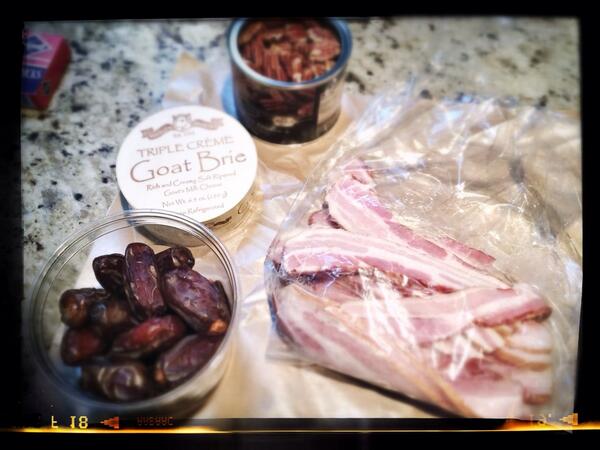 Made a bacon wrapped dates, stuffed with goat Brie cheese, pecans and honey to pair with our 2012 Zinfandel. FTW!!!
