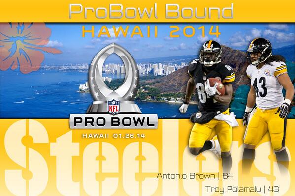steelers's tweet image. Congratulations to @AntonioBrown84 and @tpolamalu on being selected to the 2014 Pro Bowl!  stele.rs/Ka6eJU