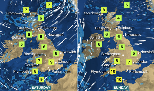 bbcweather's tweet image. The weekend won't be completely free of showers, but here's how Saturday and Sunday shape up... MattT