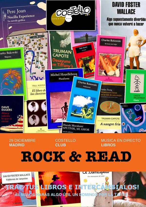 salamusic's tweet photo. Mañana de 6-9 Intercambio de libros, lectura de poesia &amp; musica en directo @ #Rock&amp;Read Madrid en @CostelloClubMad! http://t.co/BlPOQbBNmc