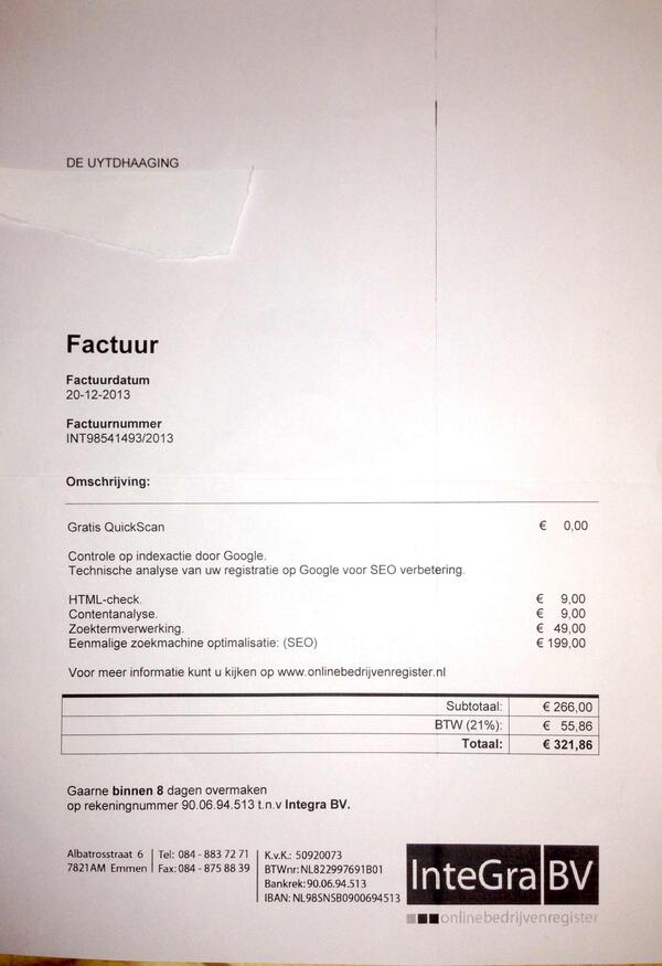 uytdehaage's tweet photo. Iemand bekend met dit soort facturen van dit bedrijf? Oplichters!? #dtv http://t.co/8Hic9DwyPn