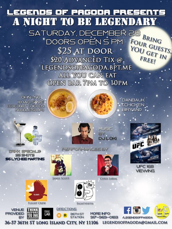 LegendsofPagoda's tweet image. Don't forget our next event tonight in Long Island City! #burmesefood #myanmar #danbauk #foodinBurma #foodie #UFC168