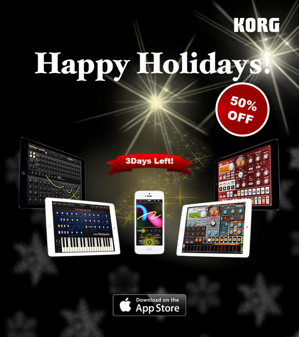 korg_iapps's tweet image. Hurry!3Days Left! From December 20th - January 1st, KORG iOS Apps are 50% OFF! itunes.com/apps/korginc/