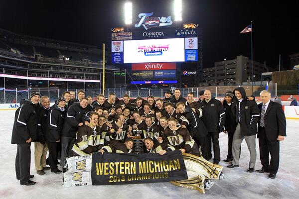 Congrats to the 2013 GLI Champions <a href="/WMUHockey/">WMU Hockey</a>! WMU won in OT over the defending champion MTU Huskies. (Dave Reginek)